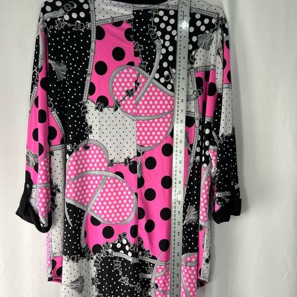 Peter Nygard Black and Pink Polka Dot Top - Picture 6 of 8